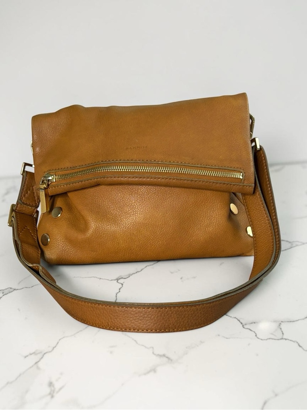 Hammitt Cognac Brown Leather Crossbody Bag with Brushed Gold Hardware - Picture 2 of 11